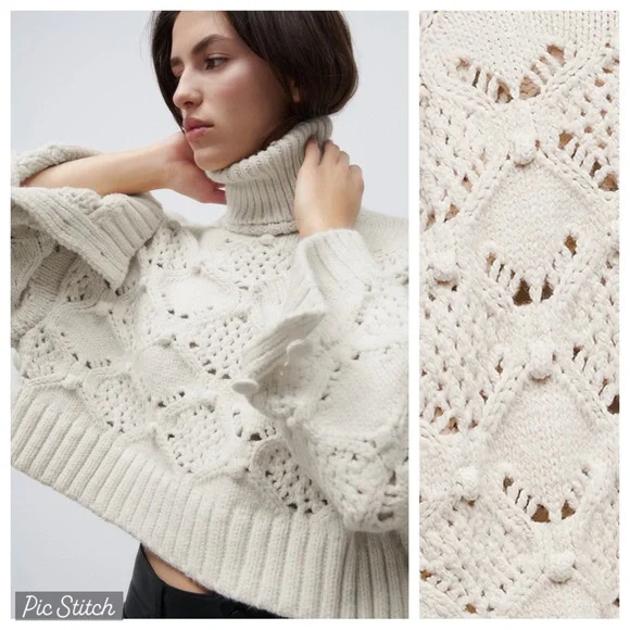 NWT. Zara Ecru Cable-Knit Sweater. Size S. - Picture 5 of 10